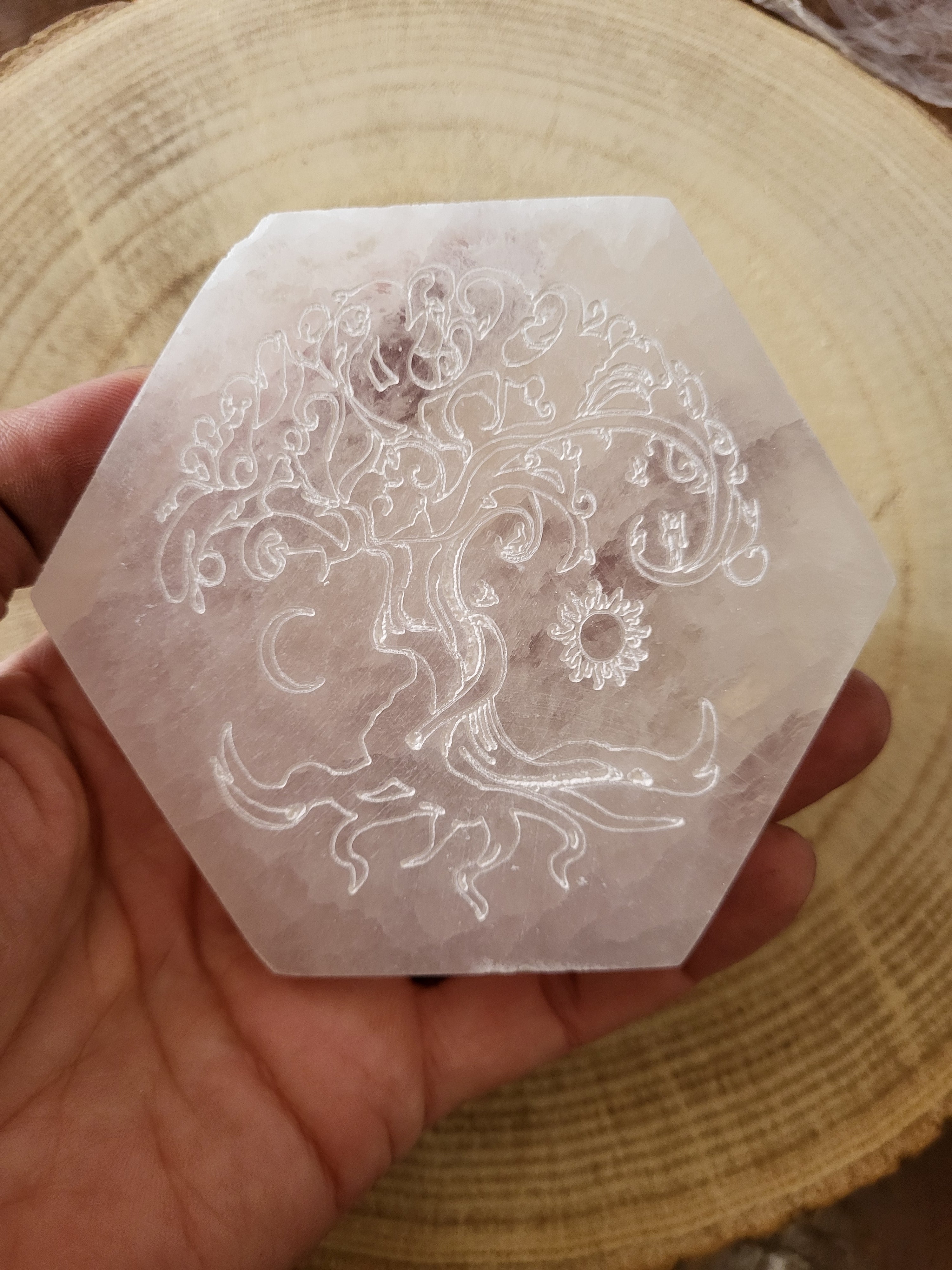 Placa de Selenita Redonda o  Hexagonal Árbol de la Vida