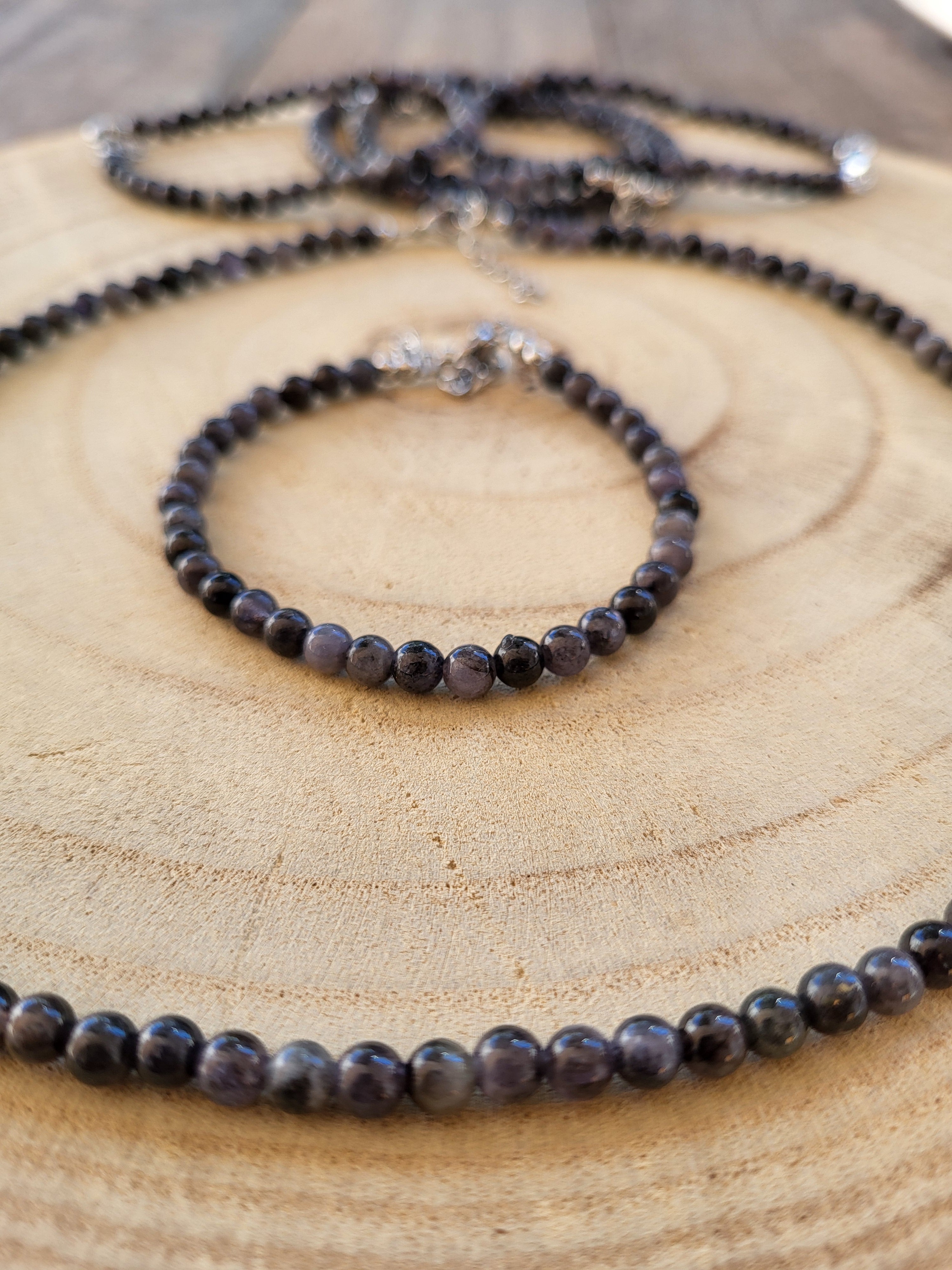 Conjunto de Gargantilla y Pulsera de Cianita Negra Bola 4mm