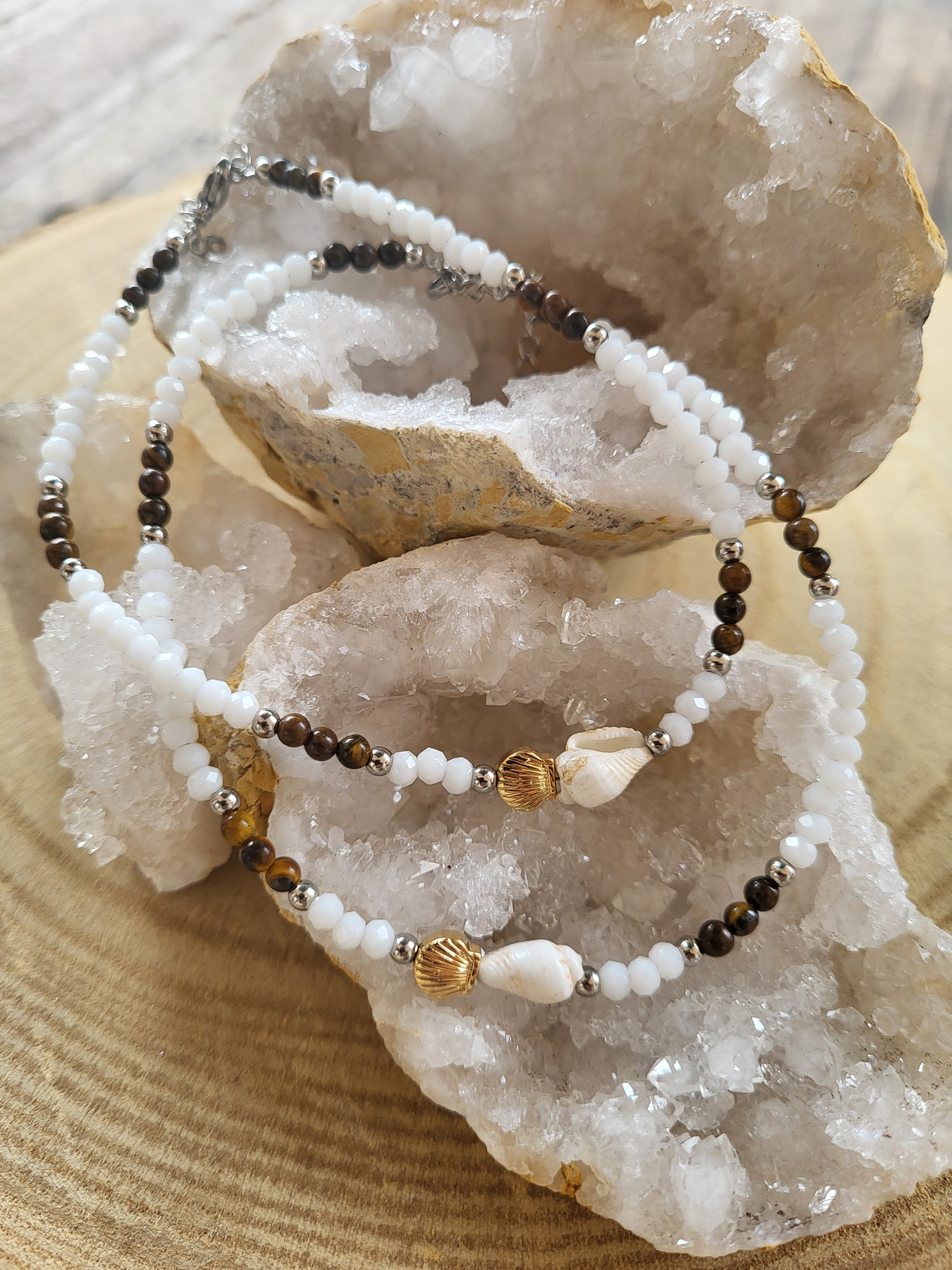 Tobillera de Jade Blanco y Ojo de Tigre – Serenidad, Confianza y Equilibrio Interior