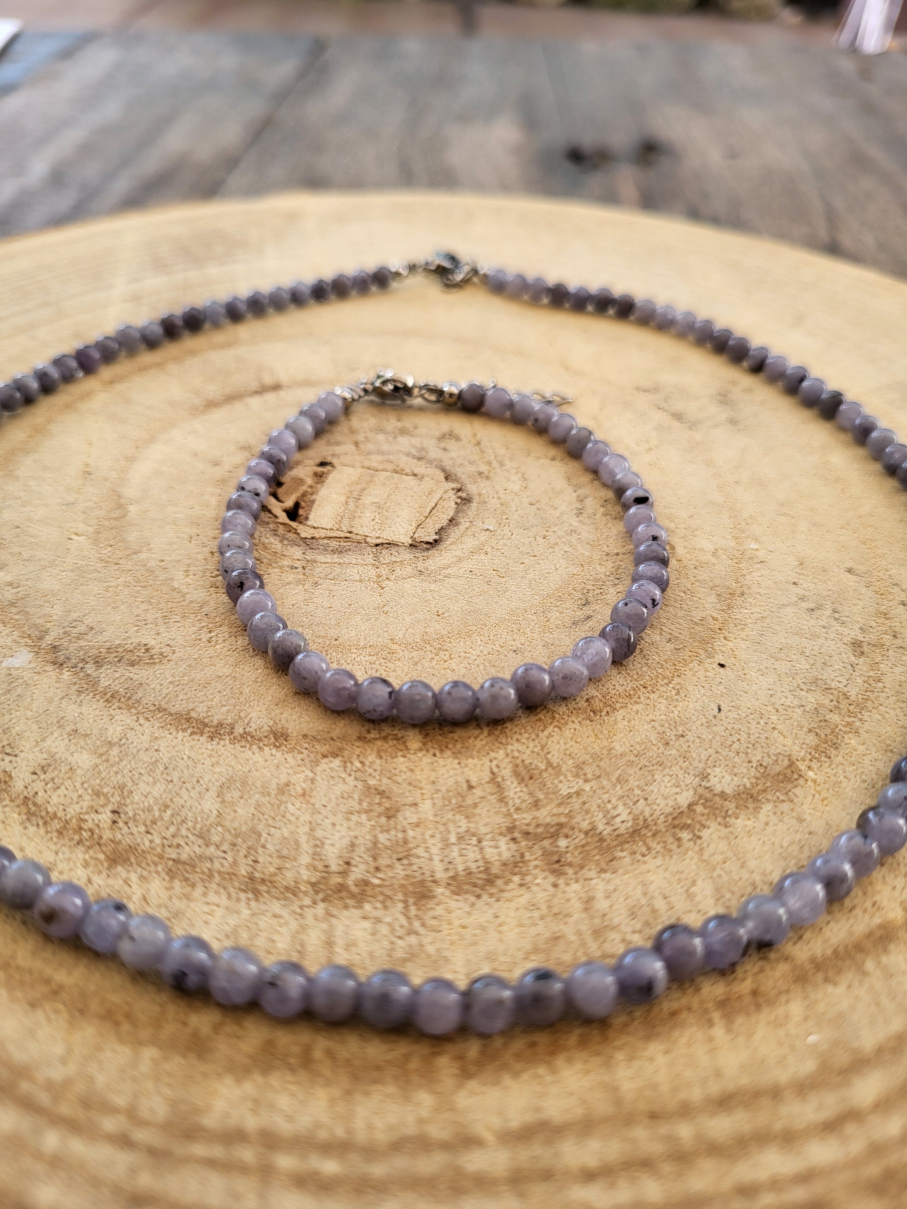 Conjunto de Gargantilla y Pulsera de Cianita Azul Bola 4mm