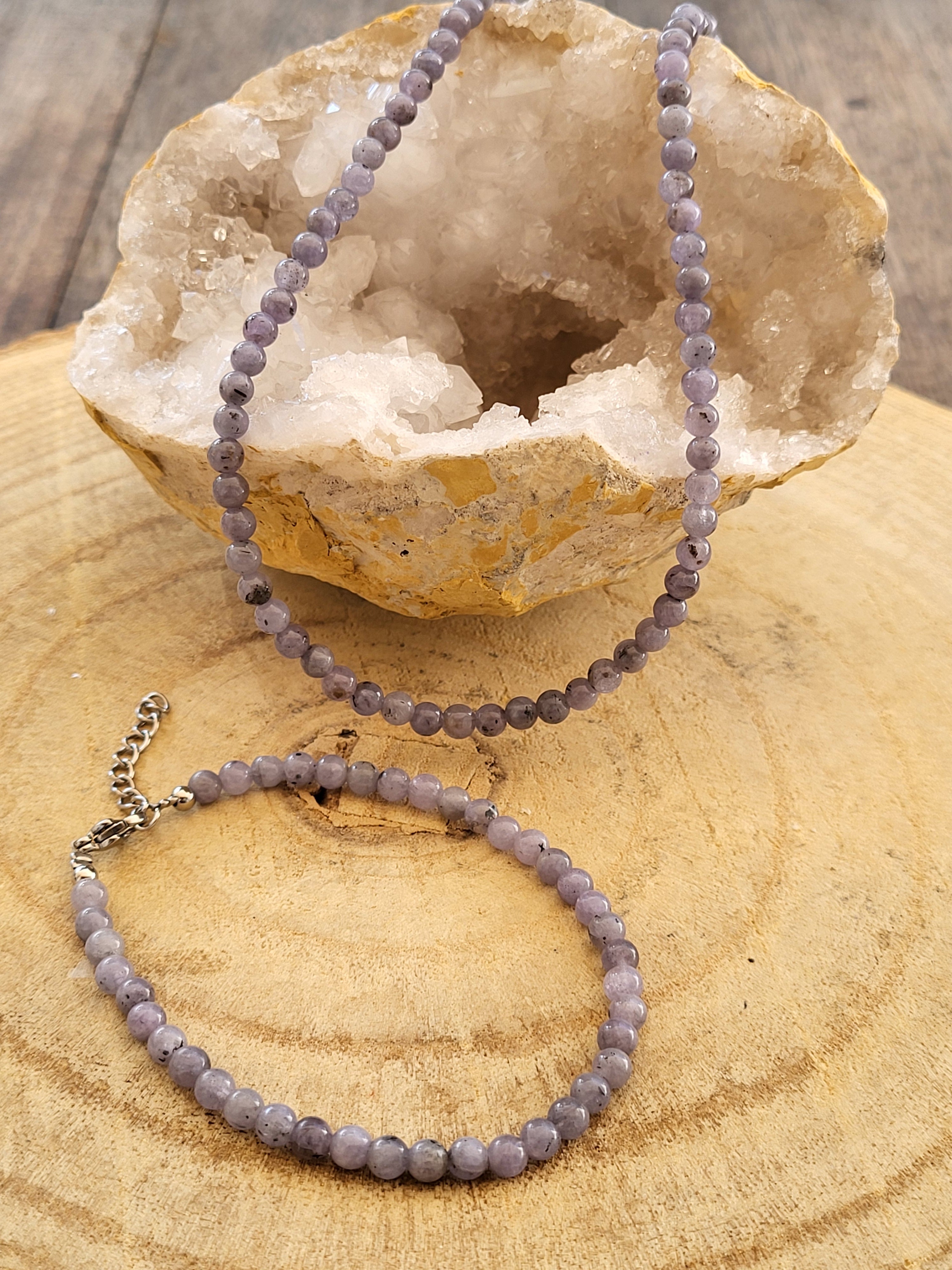 Conjunto de Gargantilla y Pulsera de Cianita Azul Bola 4mm