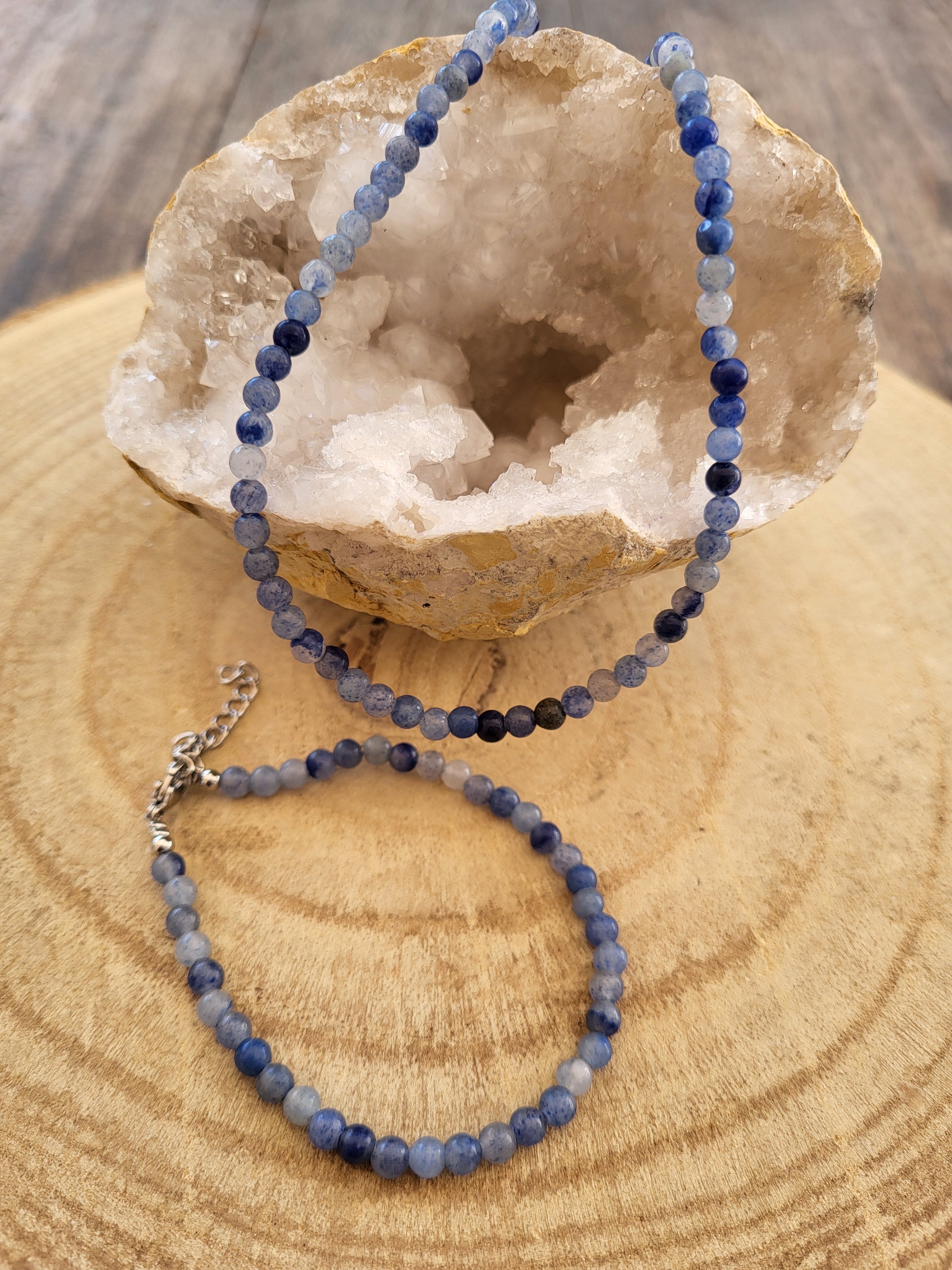 Conjunto de Gargantilla y Pulsera de Cuarzo Azul Bola 4mm