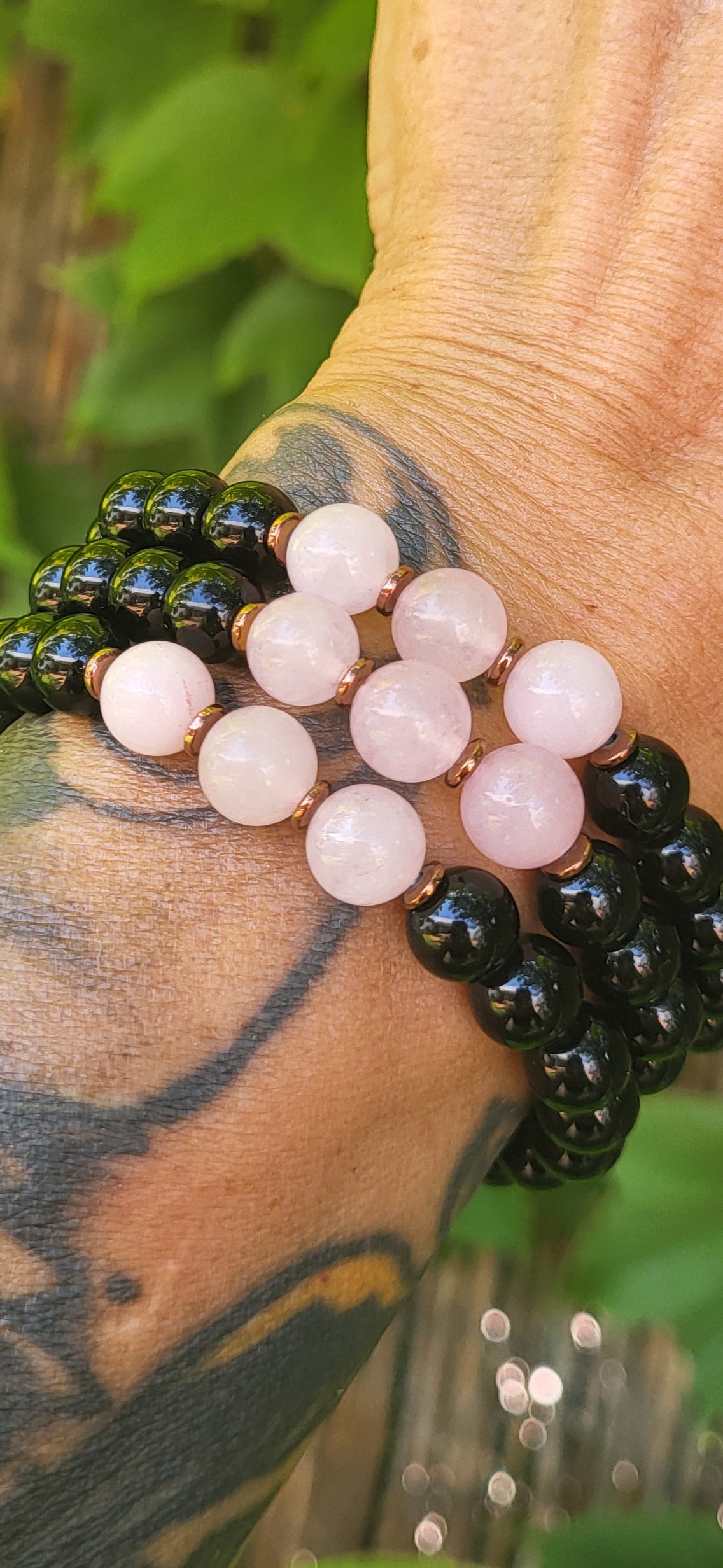 Pulsera de Turmalina y Cuarzo Rosa – Protección y Amor Incondicional