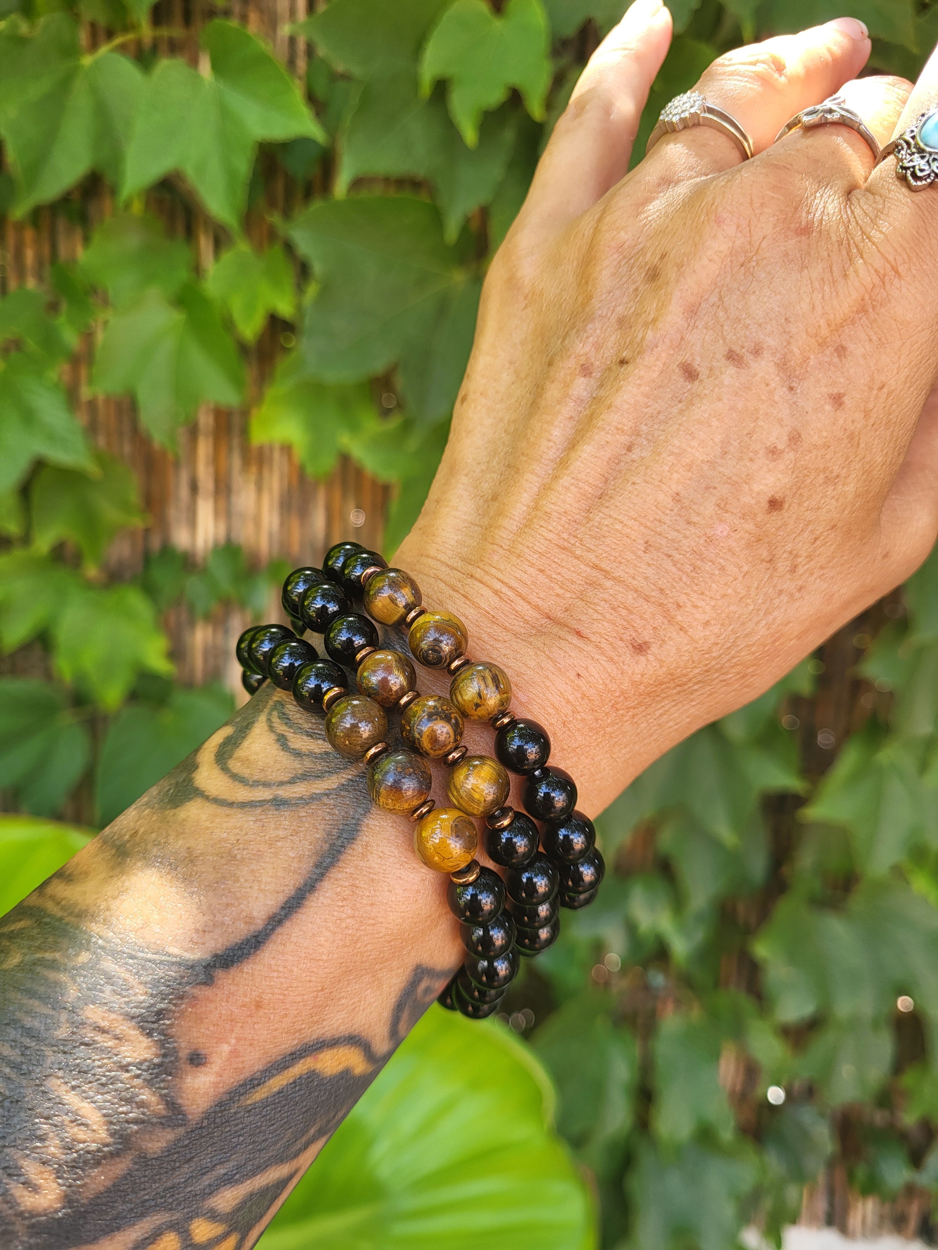 Pulsera de Turmalina y Ojo de Tigre – Protección, Confianza y Claridad Mental