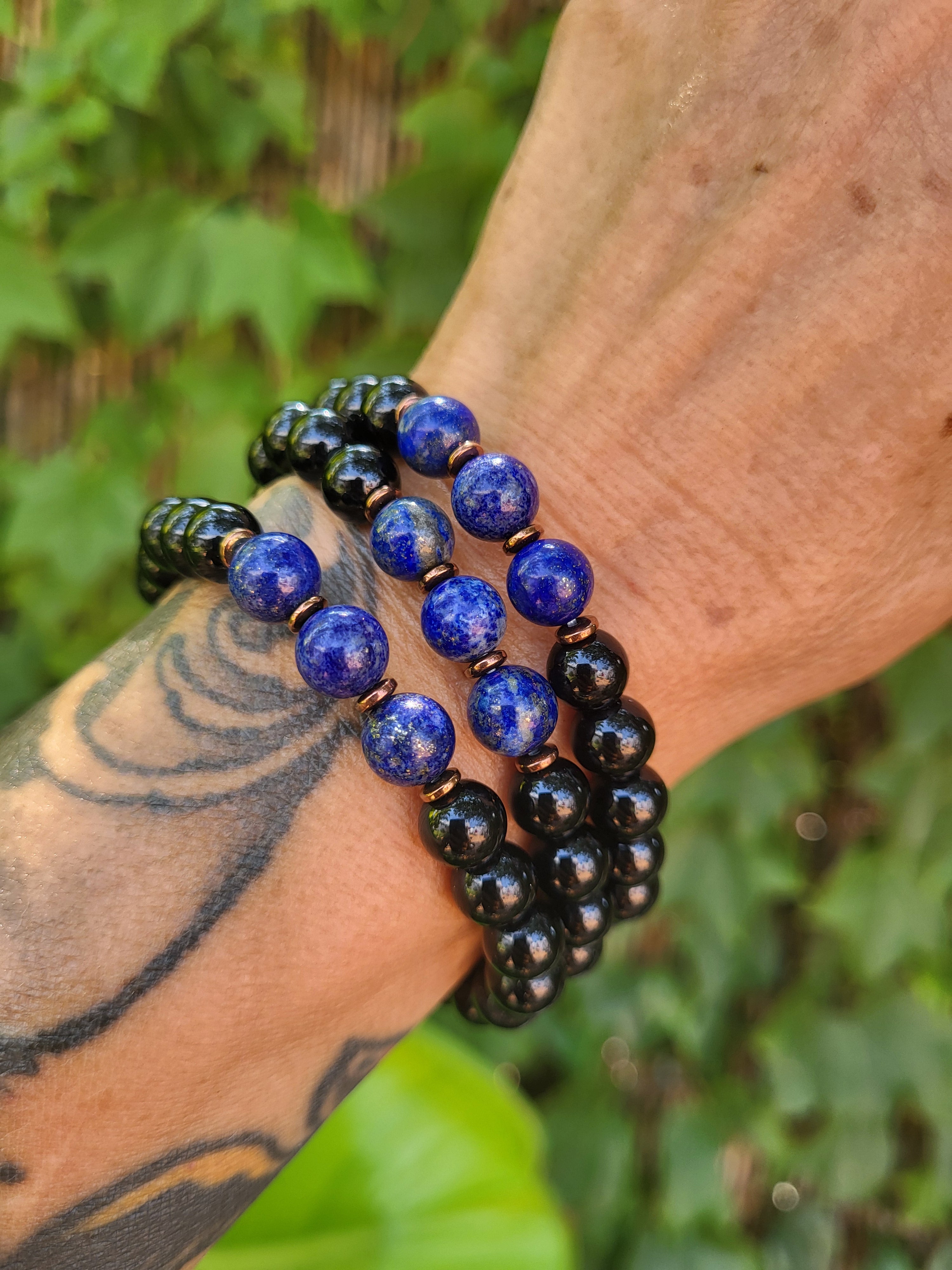 Pulsera de Turmalina y Lapislázuli – Protección, Intuición y Sabiduría Interior