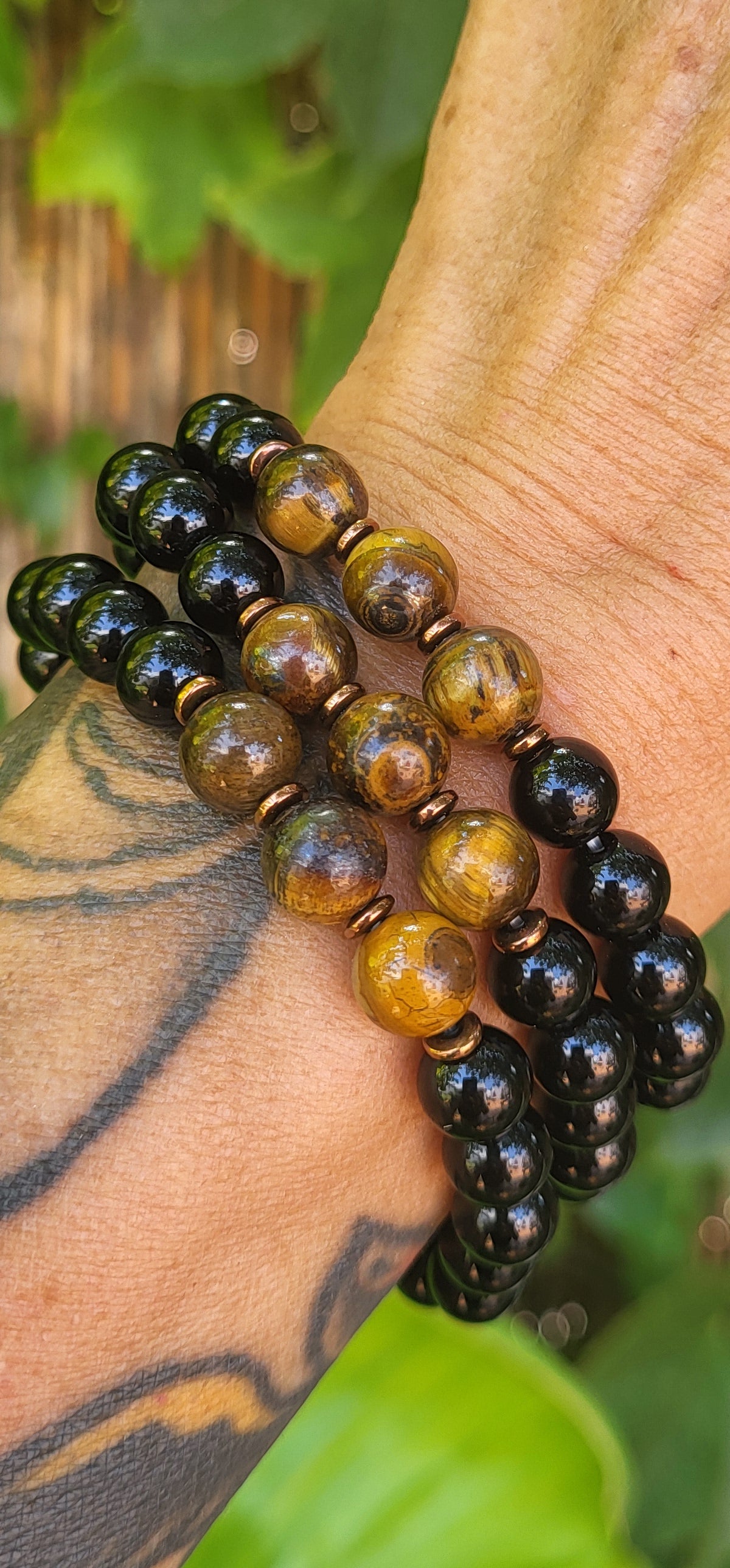 Pulsera de Turmalina y Ojo de Tigre – Protección, Confianza y Claridad Mental